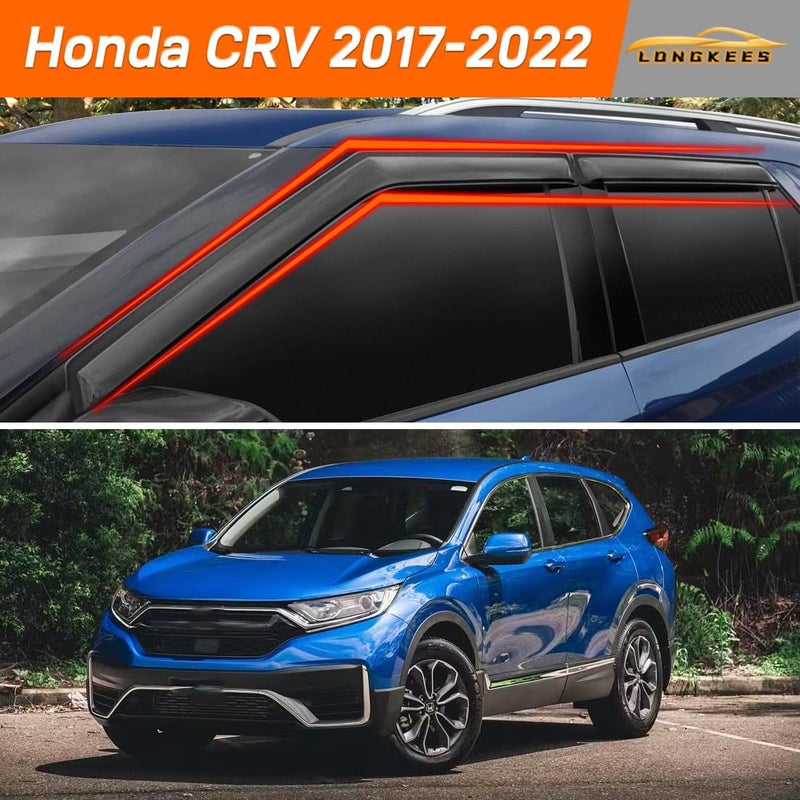 LONGKEES in-Channel Window Visors Rain Guards FIT Honda CRV 2017-2022 (2017-2022) – 4-Piece in-Channel Dark-Smoke Polycarbonate Vent Deflectors - Image 2